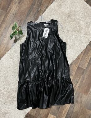 TCEC AVARA XL Black Vegan Leather Drop Waist Ruffle Sleeveless Brenda Dress NWT